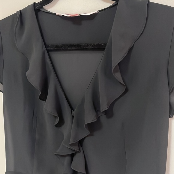 Victoria's Secret Black Sheer Ruffle Short Sleeve Top Button Up Crop Small S - Picture 2 of 4